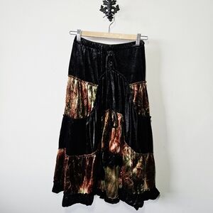 Vintage Boho Velvet Maxi Skirt Size S/M Asymmetrical Hem